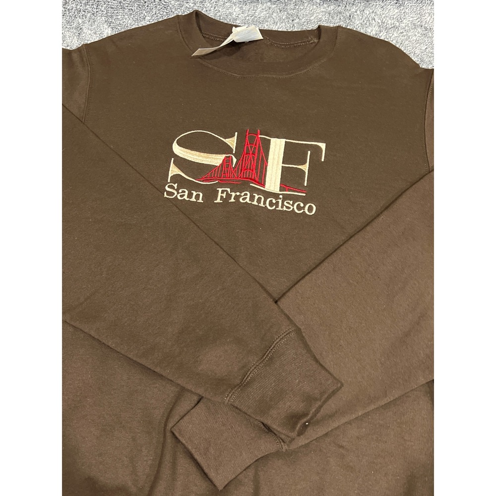 Port & Company San Francisco Embroidered Brown Crewneck Sweatshirt Mens Small